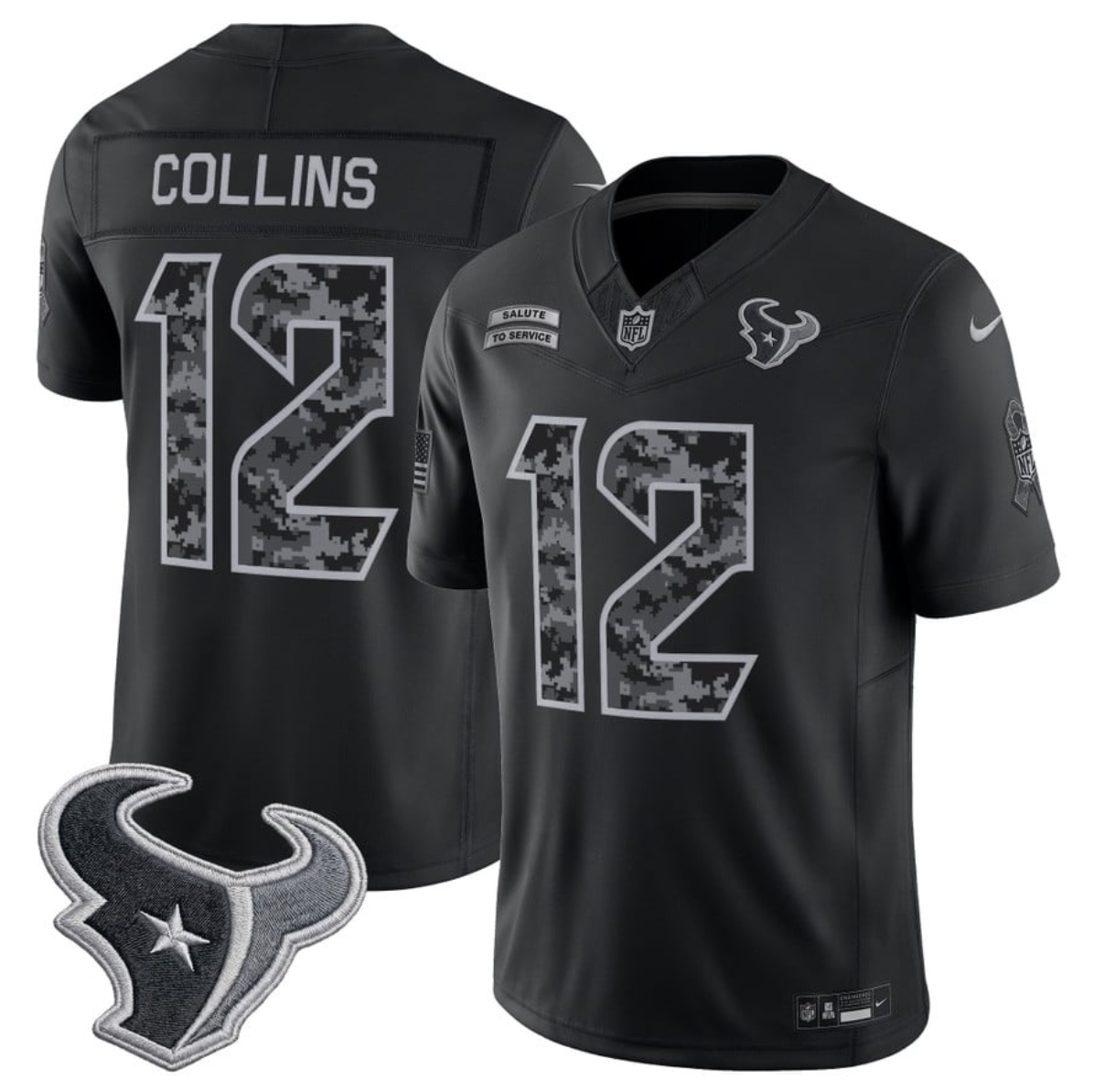 Men's Black Houston Texans #12 Nico Collins F.U.S.E. 2026 Salute to Service Limited Stitched Football Jersey